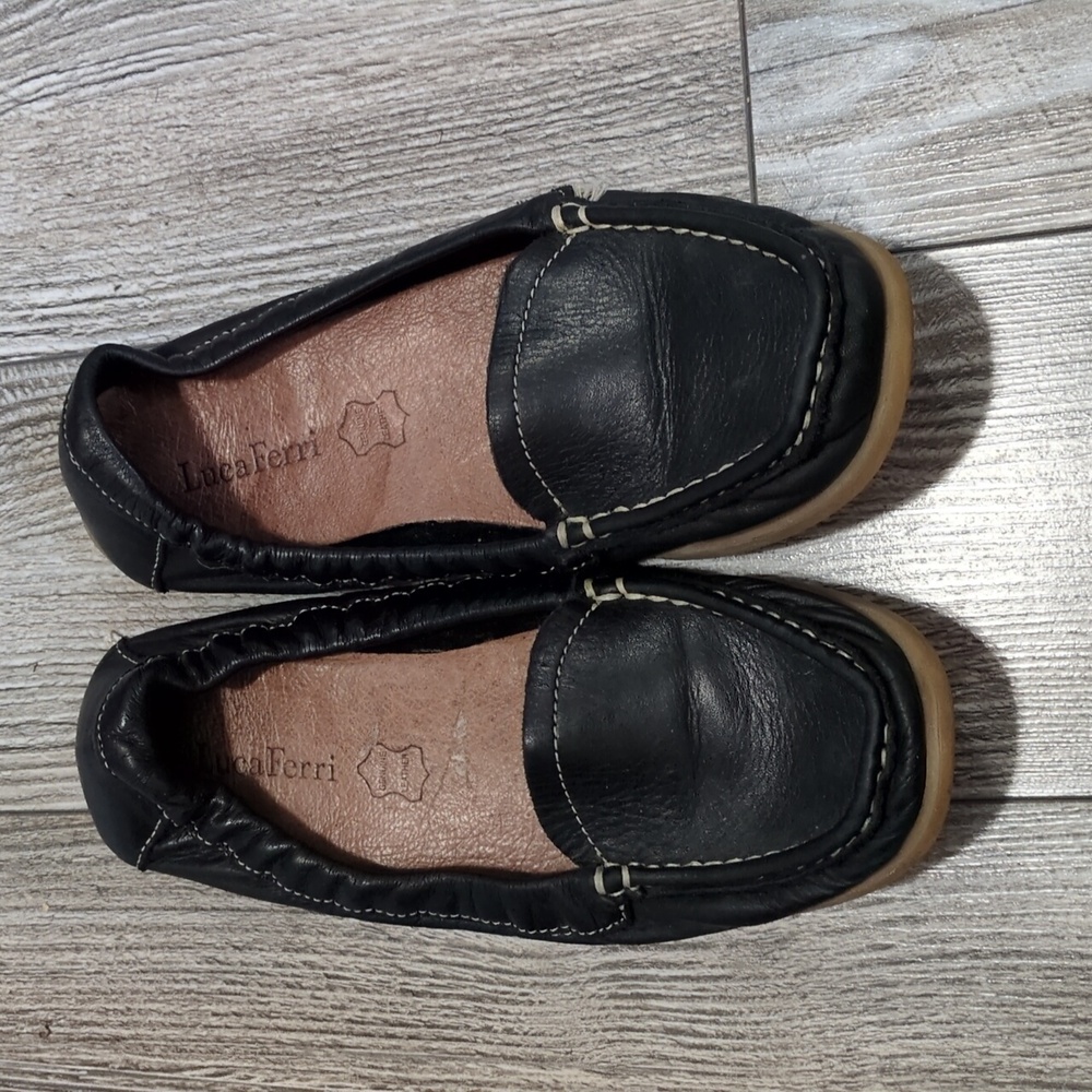Luca Ferri Black Leather Loafers Size 6